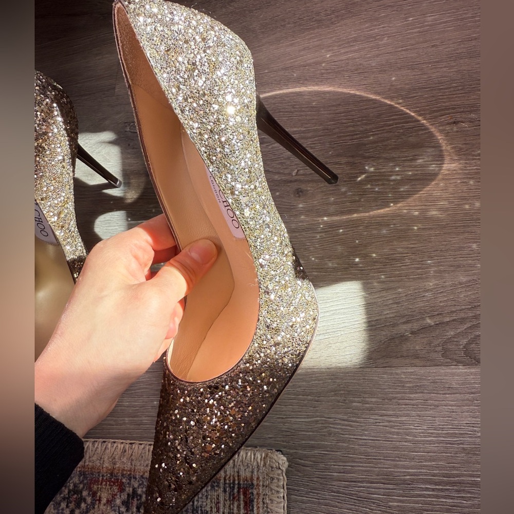 Jimmy Choo Classic Sparkling Glitter Gold Abel Heels - Picture 5 of 12